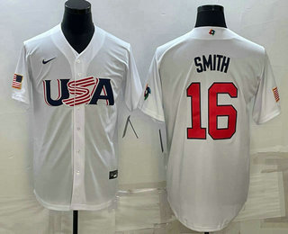 Mens USA Baseball #16 Will Smith 2023 White World Baseball Classic Stitched Jersey